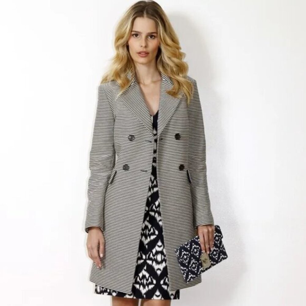 NWT Talbots Navy Striped Double-Breasted Trench Coat Nautical Preppy Sz 14